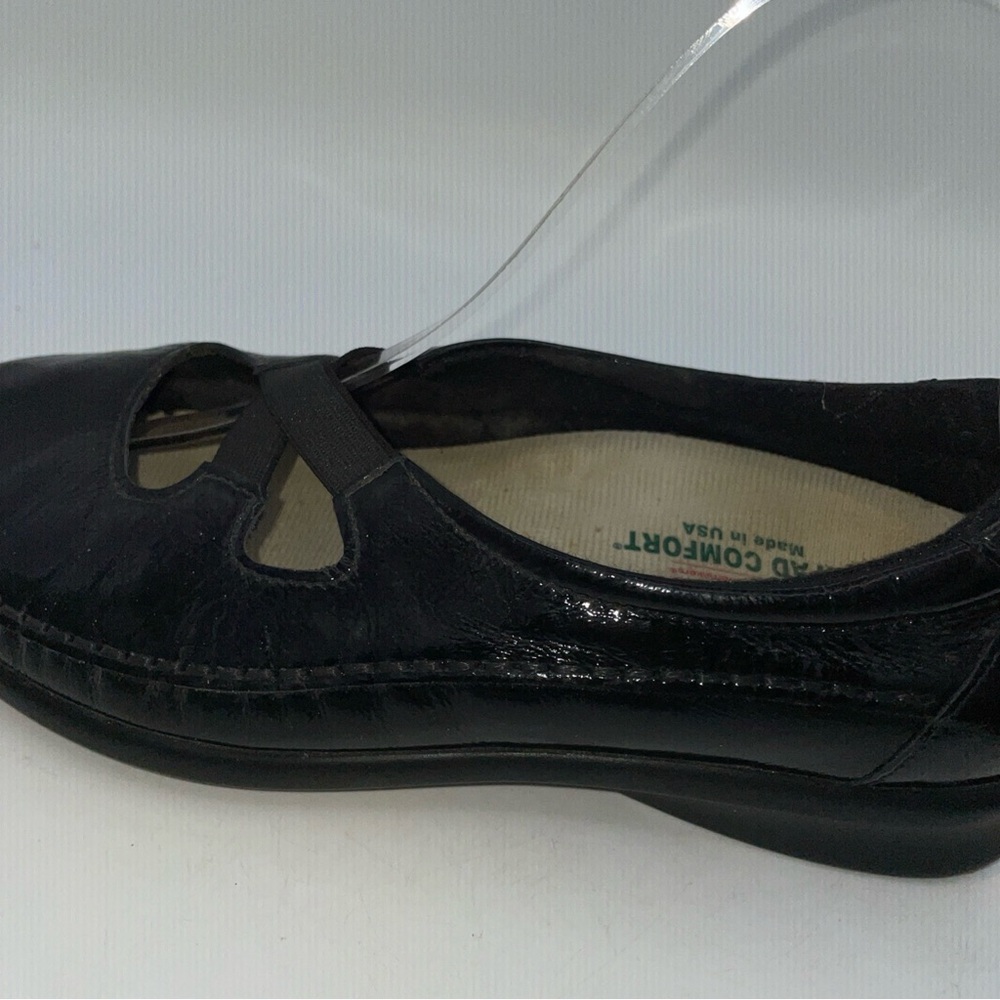 SAS Black Patent Leather Cross-Strap Wedge Comfort Flats Size 8M - Picture 9 of 12